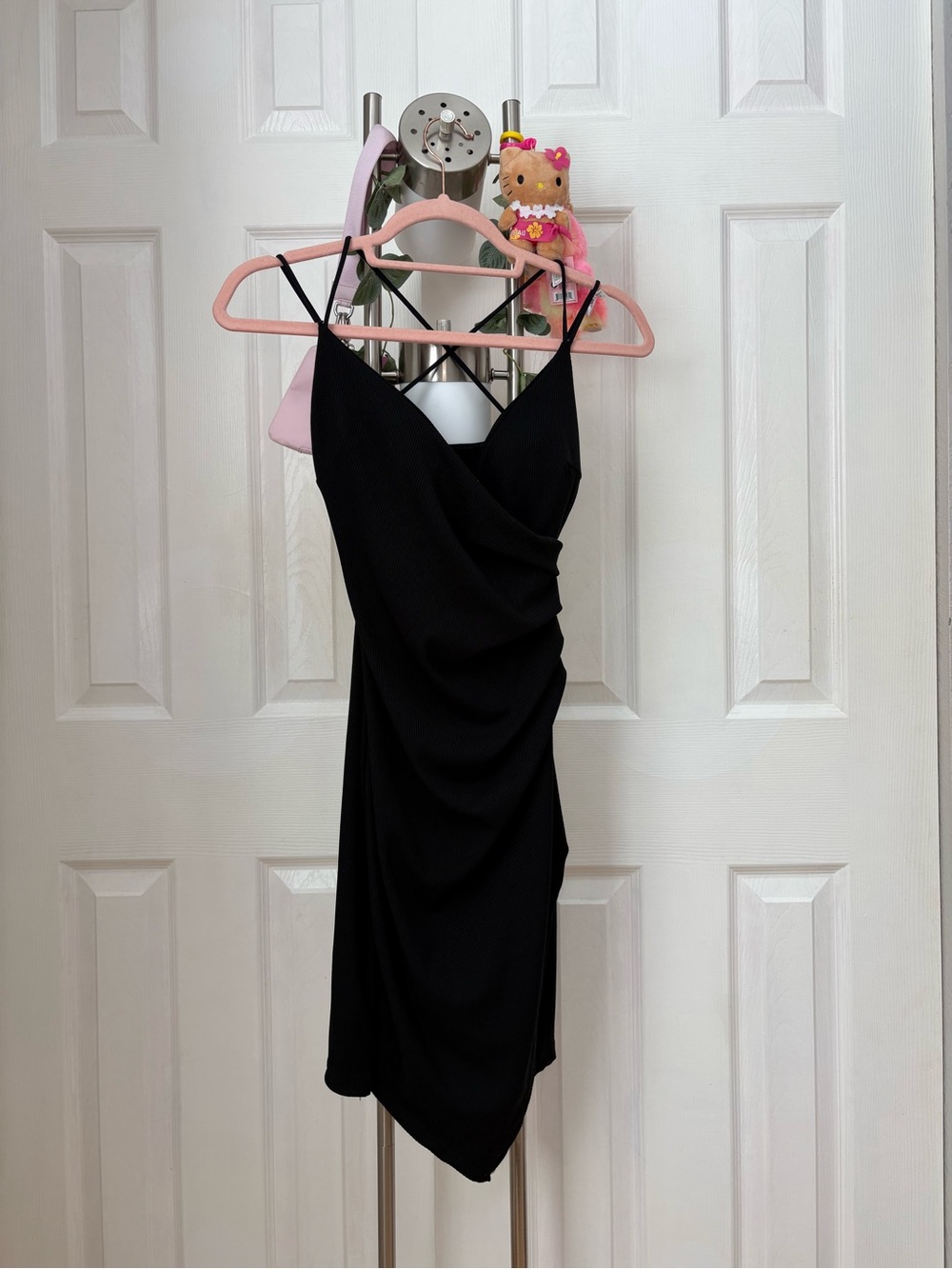 Classic Black Slip Dress with Draped Front